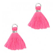 Ibiza style mini Tassel 1cm Silver-neon pink